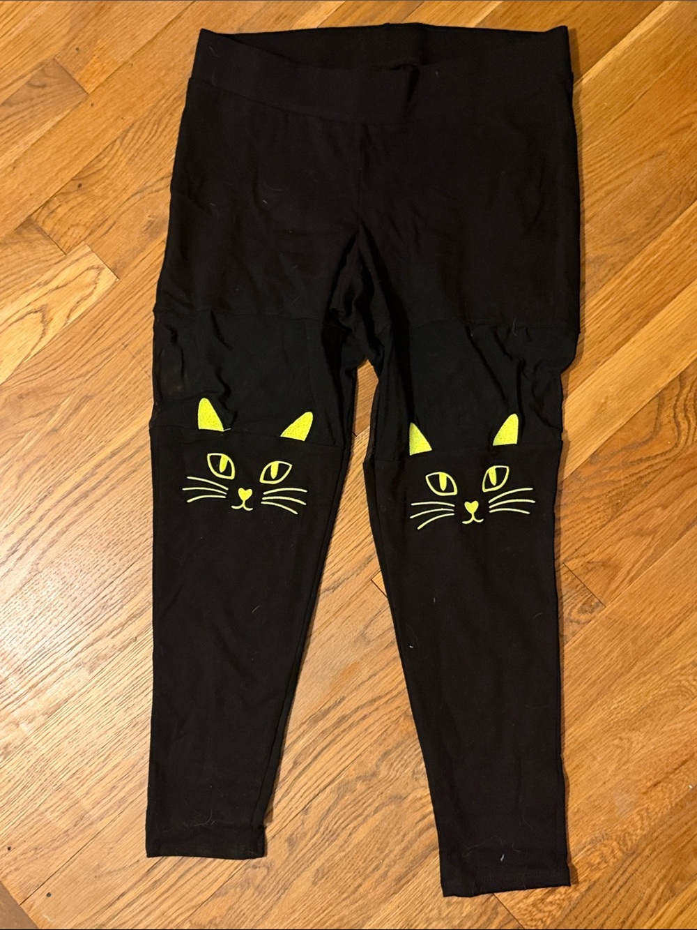 torrid Black Leggings with Neon Yellow Cat Face Knees